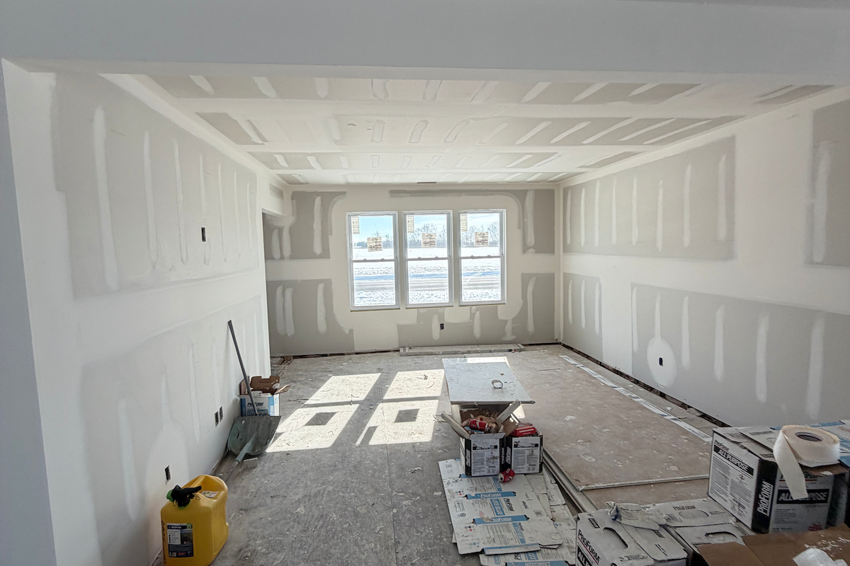 Interior drywall in progress